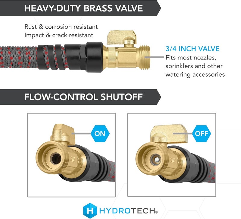 Hydrotech 5/8" 200 ft Expandable Garden Hose - Flexible, Lightweight, Durable and Burst-Proof Hose with Reinforced Latex Core and Solid Brass Fittings - Great for Lawn Care, Garden, and Car Washing - Image 4